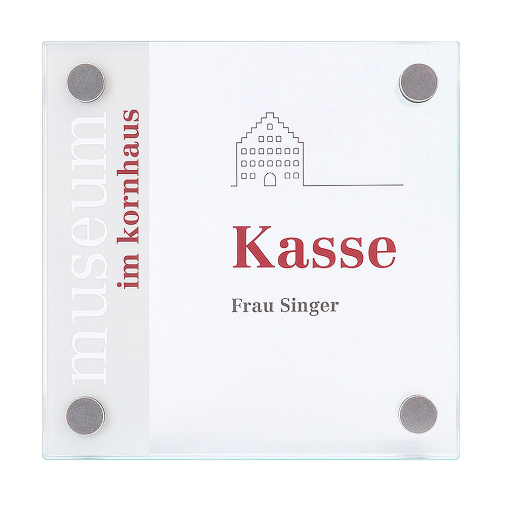 Glas-Türschild GALERIE - 150 x 150 mm mit 4 Halter