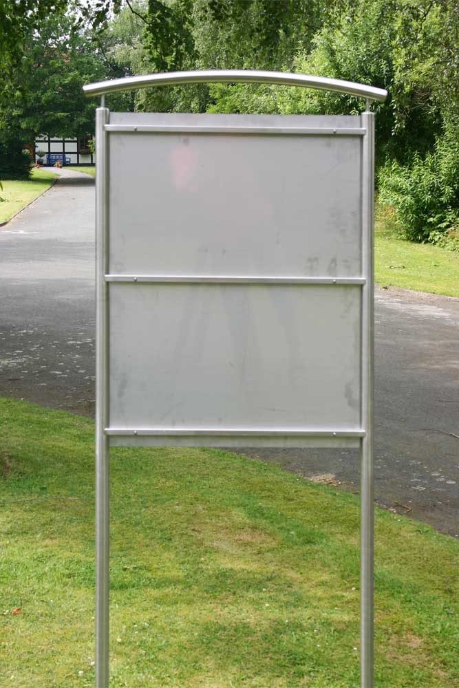 Edelstahl-Schildständer - Typ Halbbogen-V2A-Goldberg