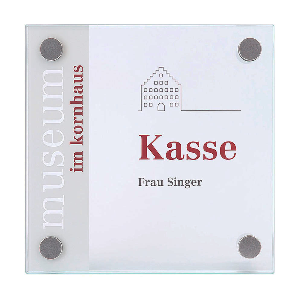 Glas-Türschild GALERIE - 150 x 150 mm mit 4 Halter